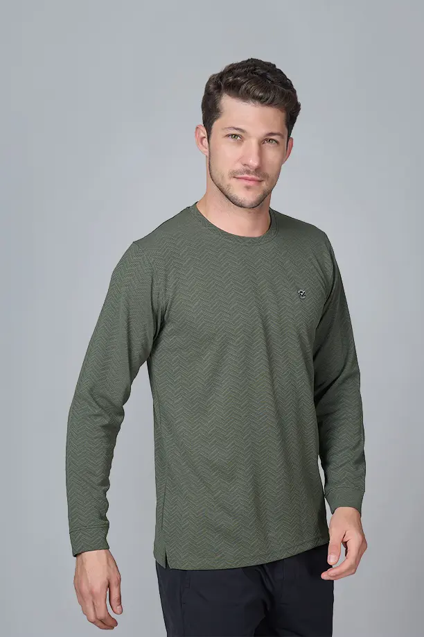 WAVE FULL SLEEVE TSHIRT- OLIVE GREEN - Image 4