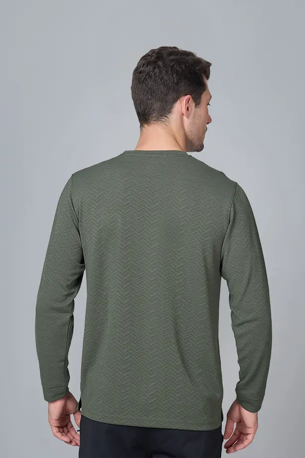 WAVE FULL SLEEVE TSHIRT- OLIVE GREEN - Image 5