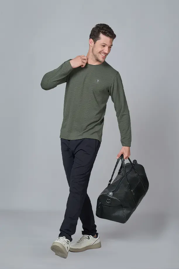 WAVE FULL SLEEVE TSHIRT- OLIVE GREEN - Image 6